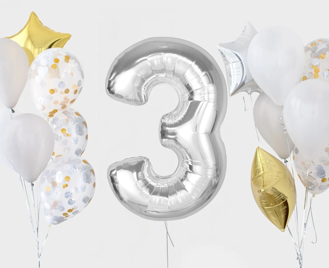 Balon foliowy Smart, cyfra 3, srebrna, 92 cm KK