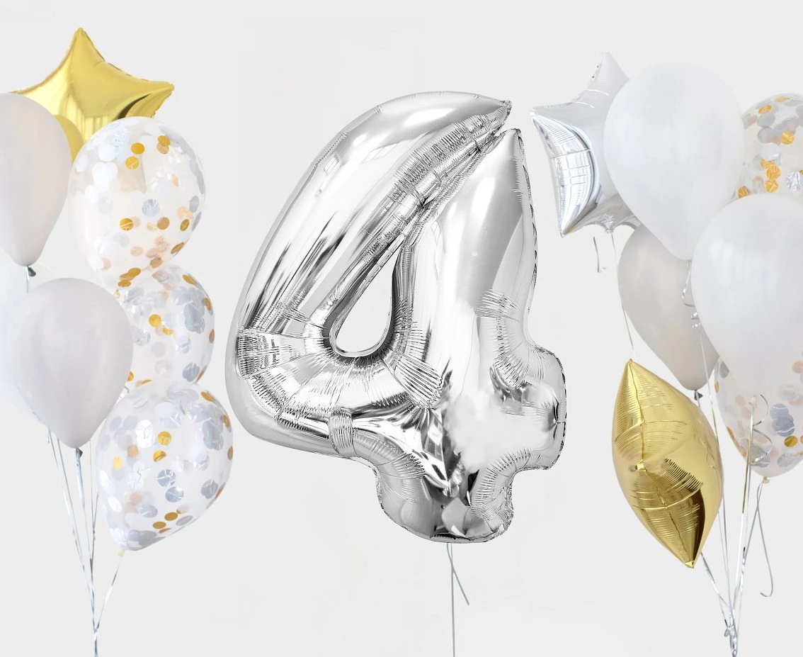 Balon foliowy Smart, cyfra 4, srebrna, 92 cm KK