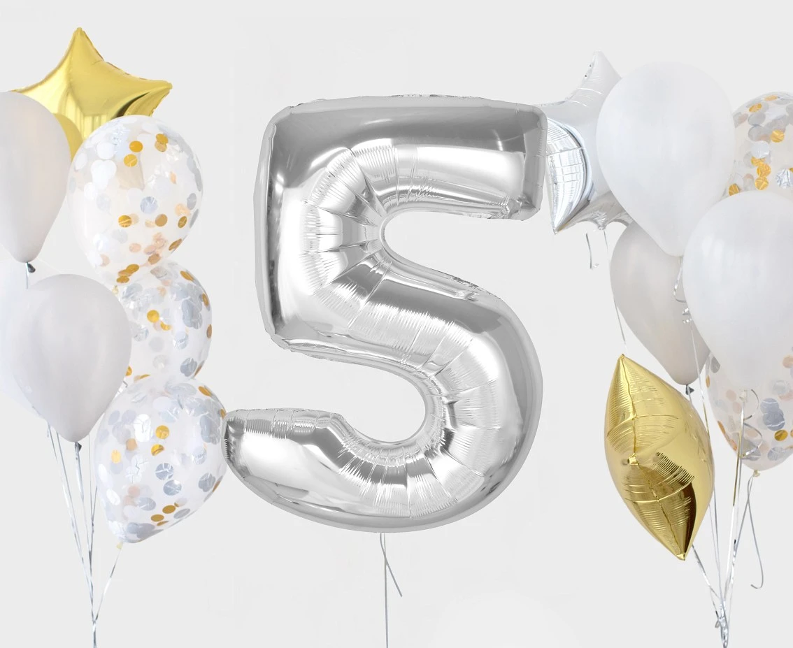 Balon foliowy Smart, cyfra 5, srebrna, 92 cm KK