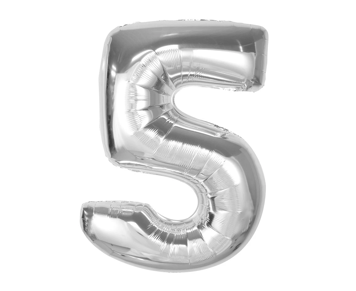 Balon foliowy Smart, cyfra 5, srebrna, 92 cm KK