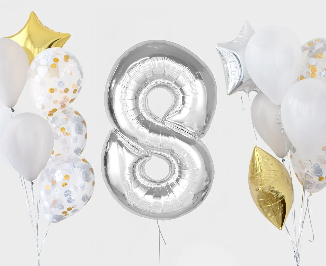 Balon foliowy Smart, cyfra 8, srebrna, 92 cm KK