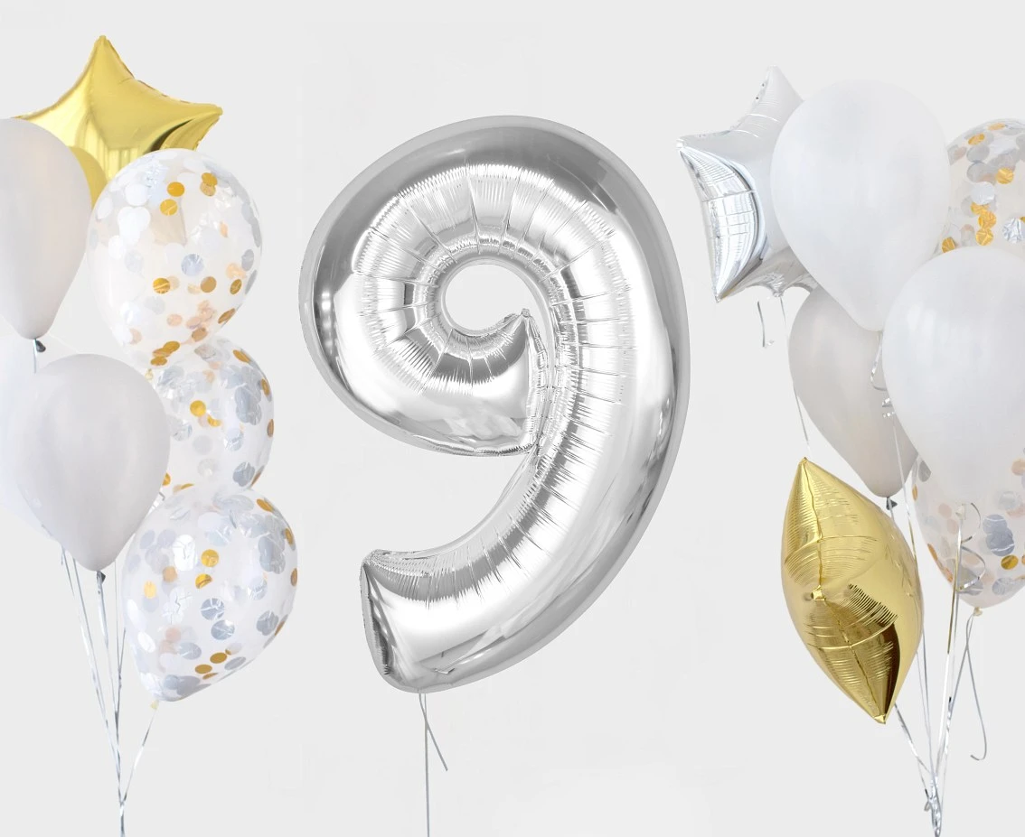 Balon foliowy Smart, cyfra 9, srebrna, 92 cm KK