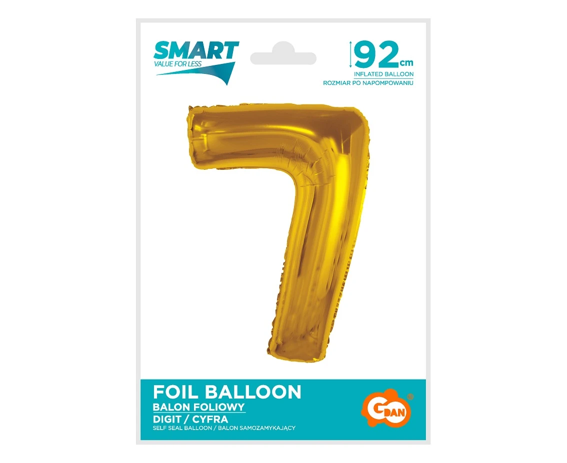 Balon foliowy Smart, cyfra 7, złota, 92 cm KK