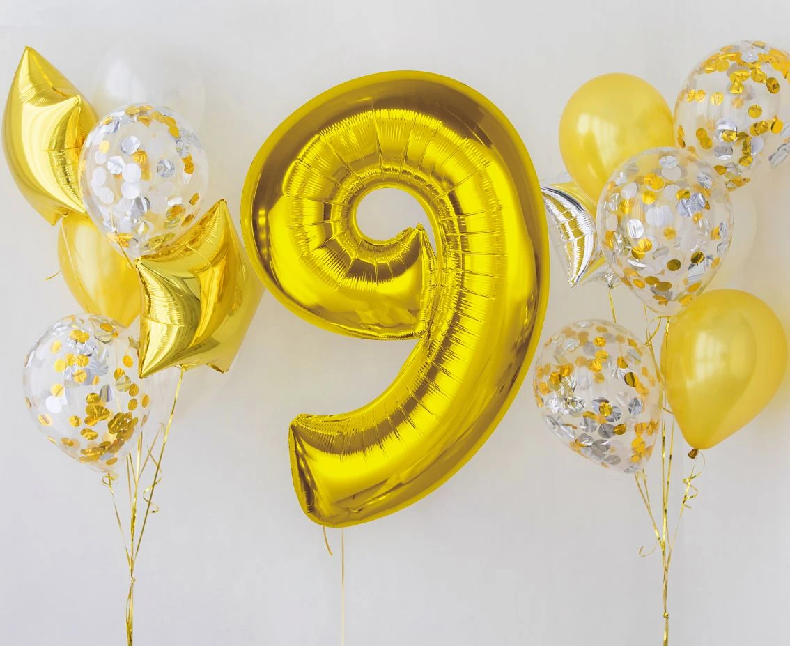 Balon foliowy Smart, cyfra 9, złota, 92 cm KK