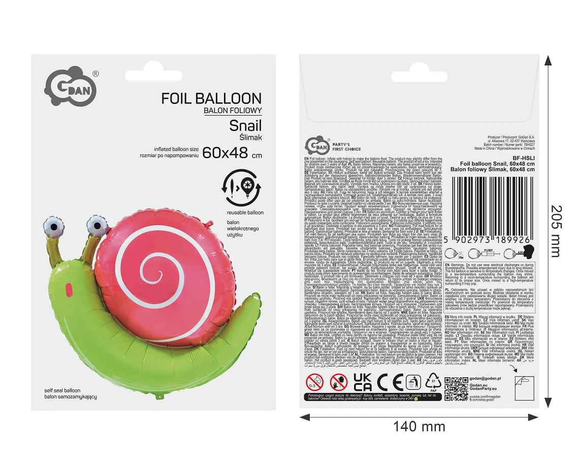 Balon foliowy Ślimak, 60x48 cm