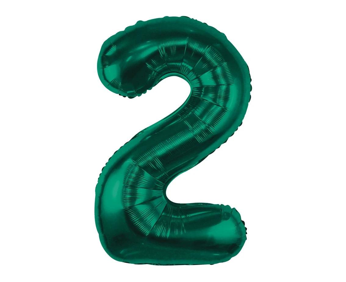 Balon foliowy B&C, cyfra 2, zieleń butelkowa, 85 cm