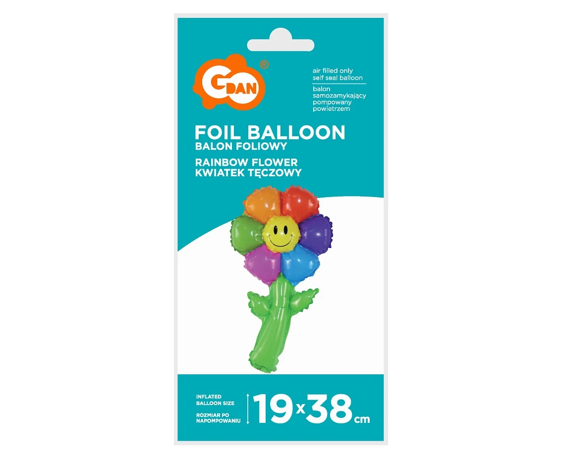 Balon foliowy 15" Kwiatek Tęczowy, 19x38 cm
