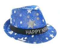 Kapelusz Happy New Year, niebieski w gwiazdki KK