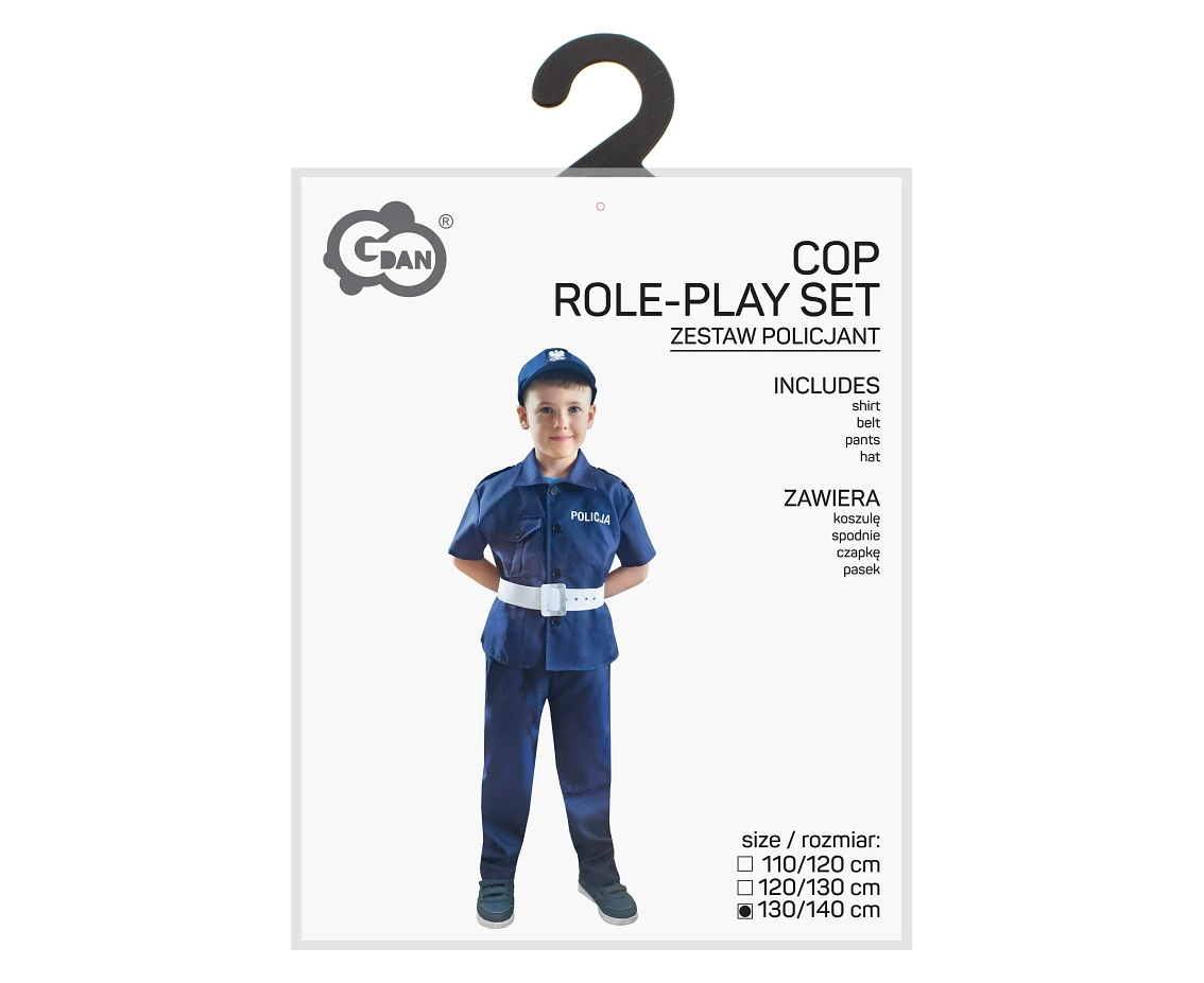 Zestaw dla dzieci Policjant (koszula, spodnie, czapka, pasek), rozm. 130/140 cm