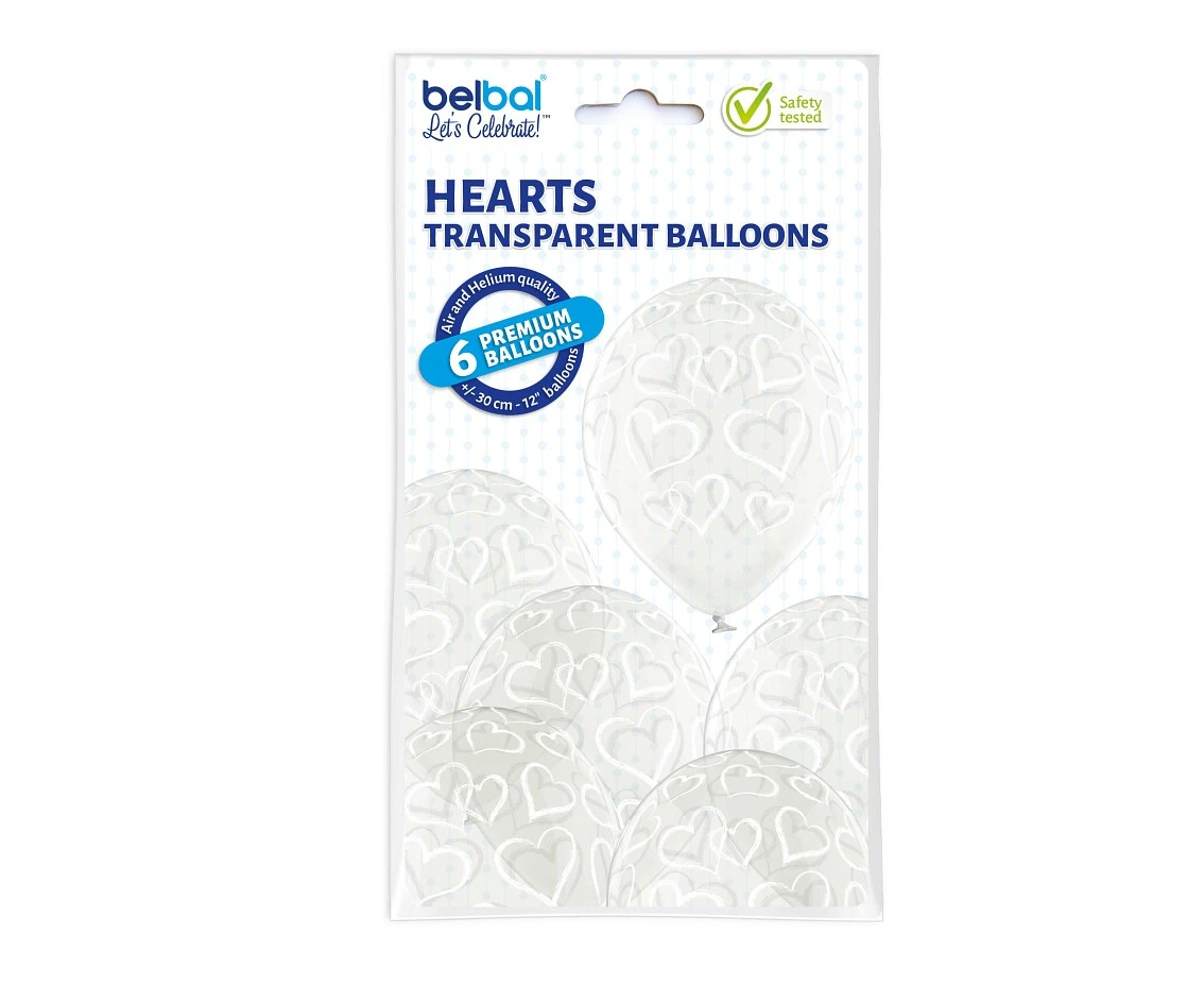 Balony Belbal 12", D11, serca crystal, 6szt.