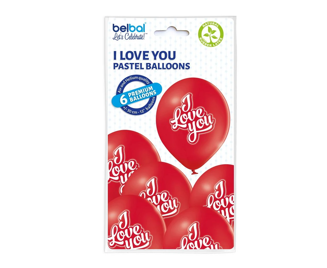 Balony Belbal 12", D11, "I love you" czerwone, 6szt.