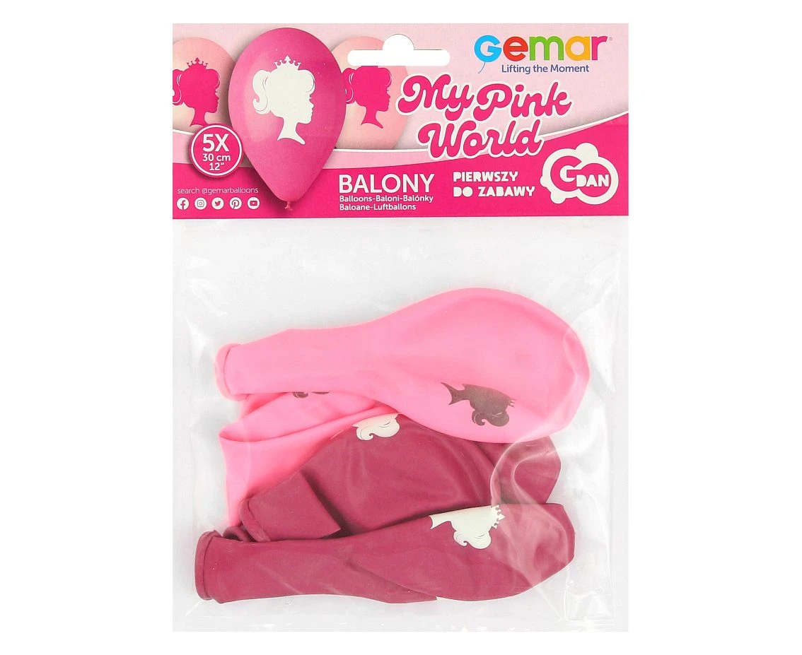 Balony Gemar 12", premium my pink world w koronie 30cm, 5szt. KK