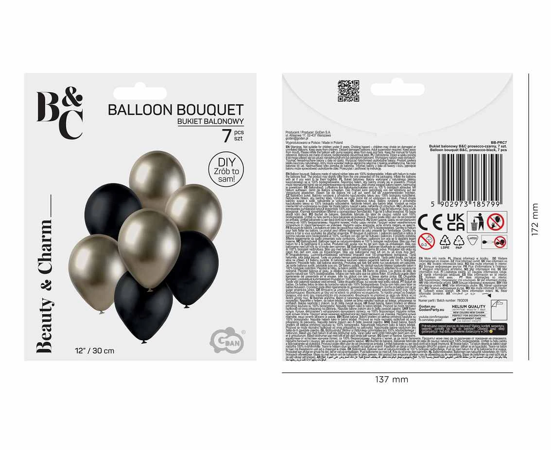 Bukiet balonowy B&C prosecco-czarny, 7 szt.