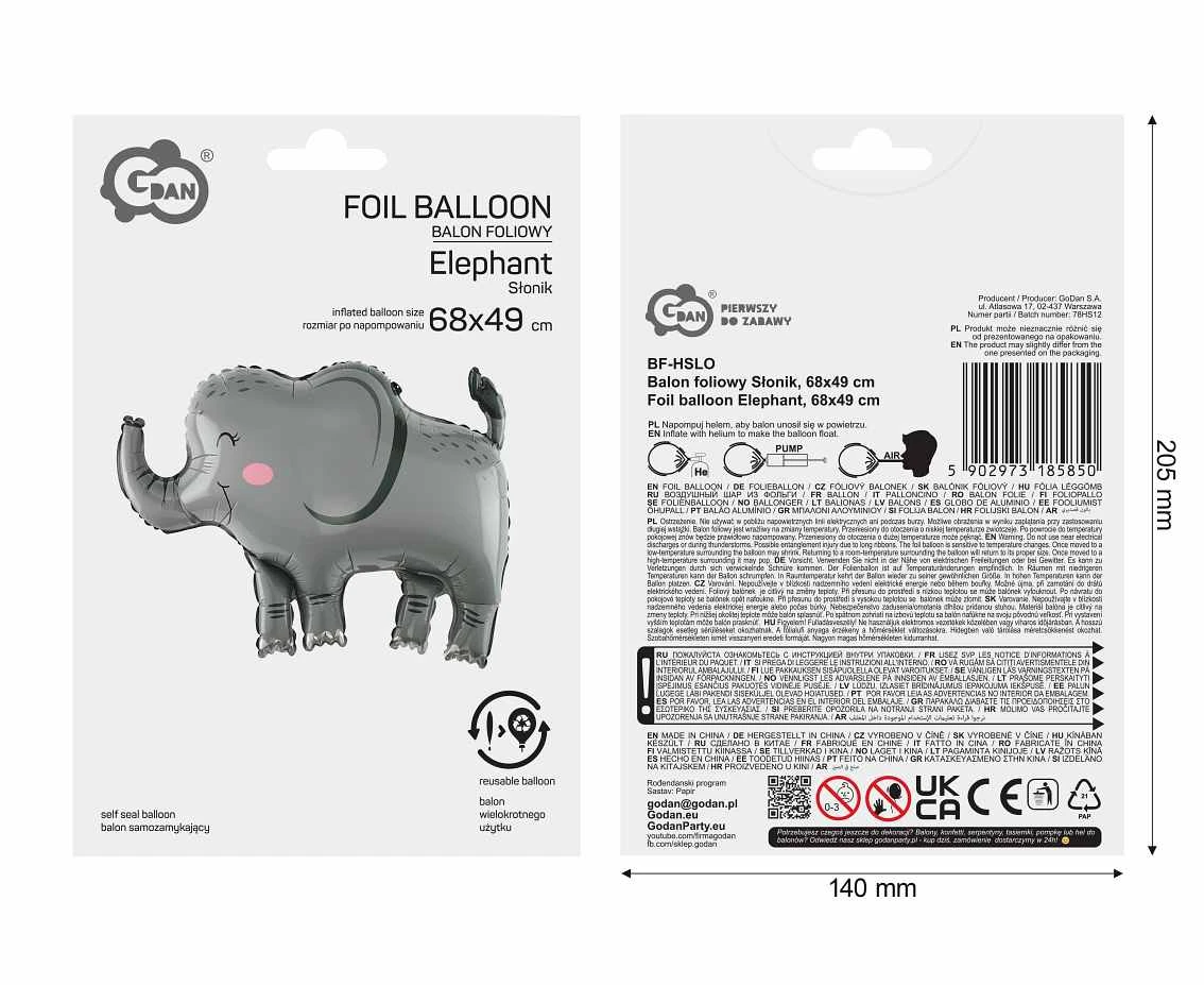 Balon foliowy Słonik, 68x49 cm KK