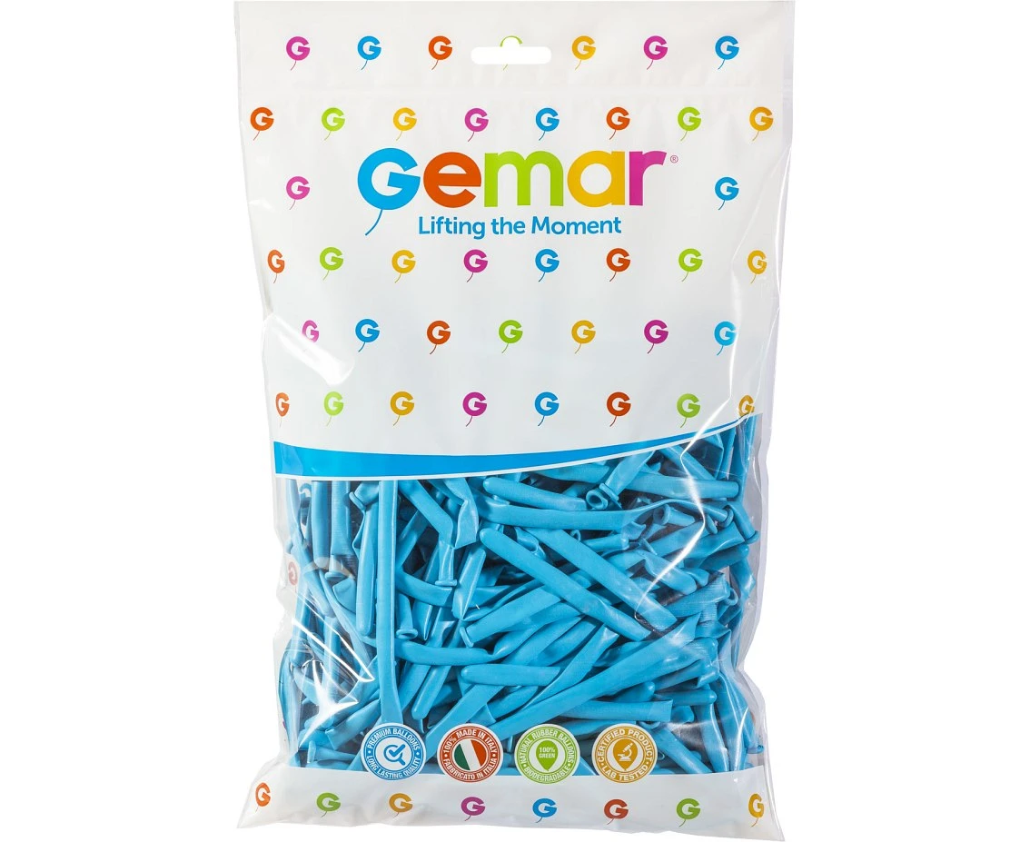 Balony Gemar, rurki włoskie błękitne, 100szt.