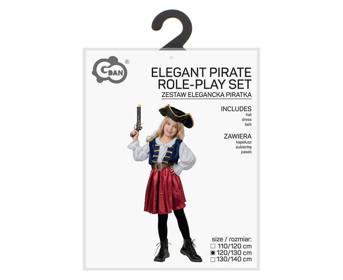 Zestaw dla dzieci Elegancka Piratka (kapelusz, sukienka, pasek), rozm. 120/130 cm