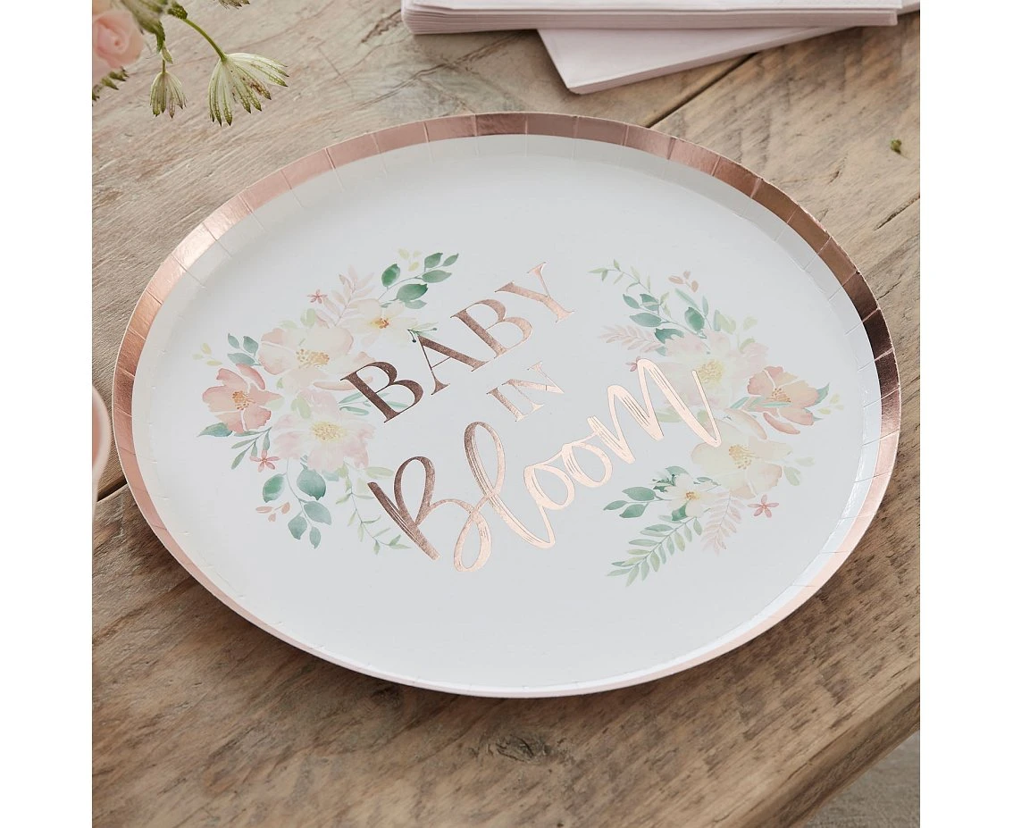 Talerzyki papierowe Floral baby in Bloom, 24 cm, 8 szt. KK