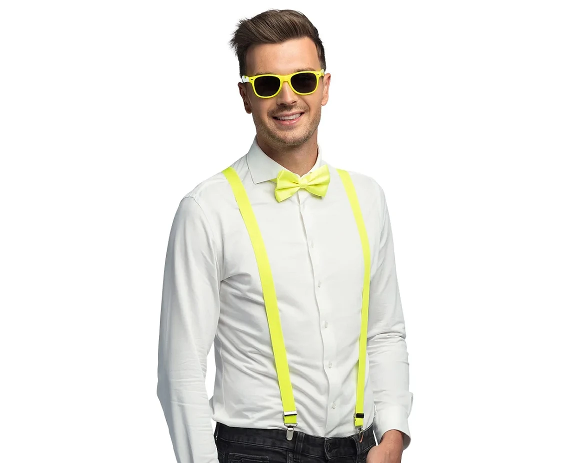 Zestaw imprezowy dla mężczyzny (okulary, muszka, szelki), żółty