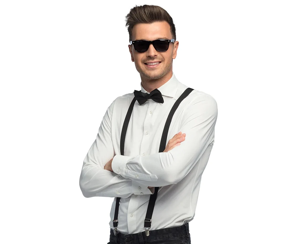 Zestaw imprezowy dla mężczyzny (okulary, muszka, szelki), czarny