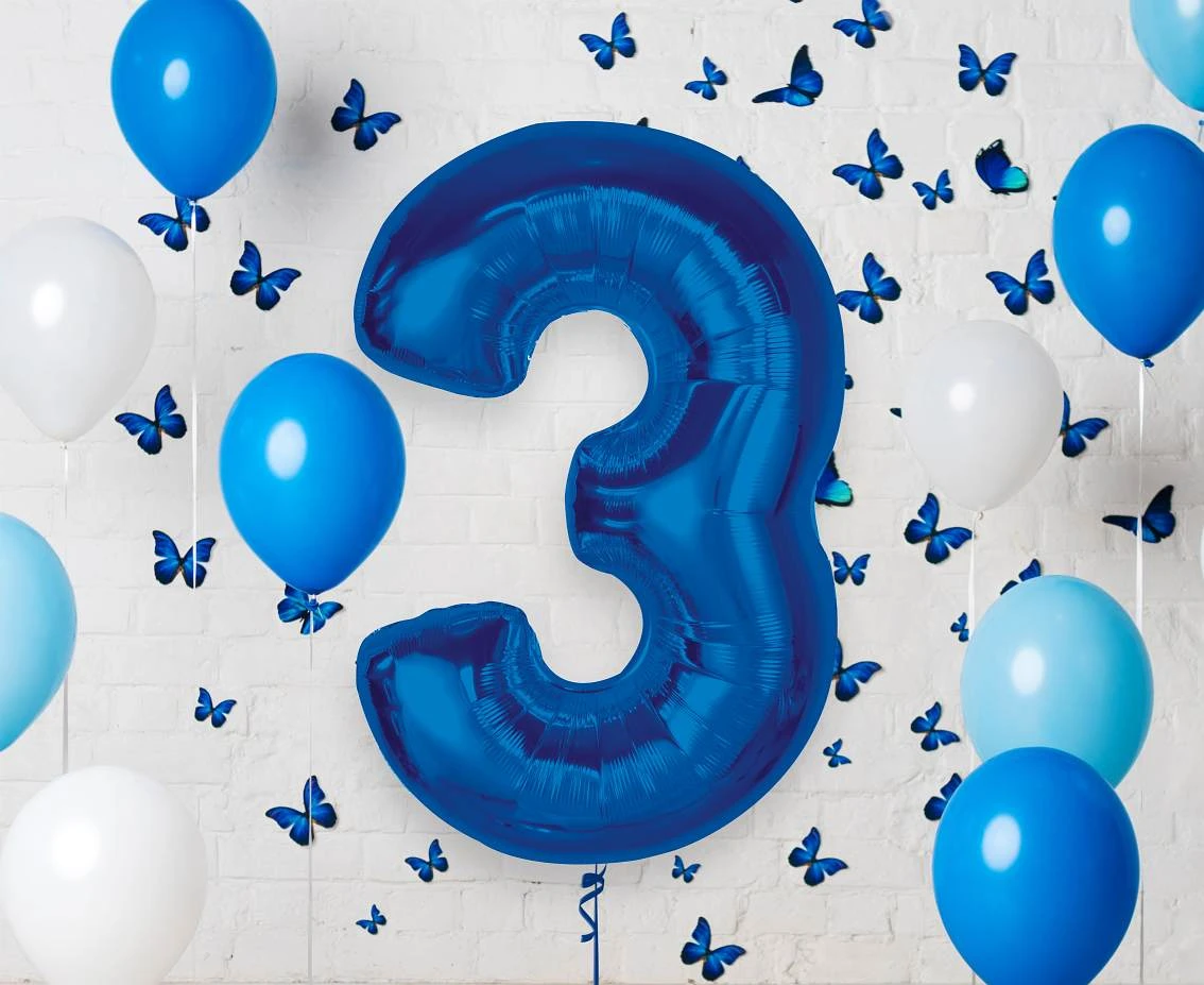 Balon foliowy B&C Cyfra 3, niebieska, 92 cm