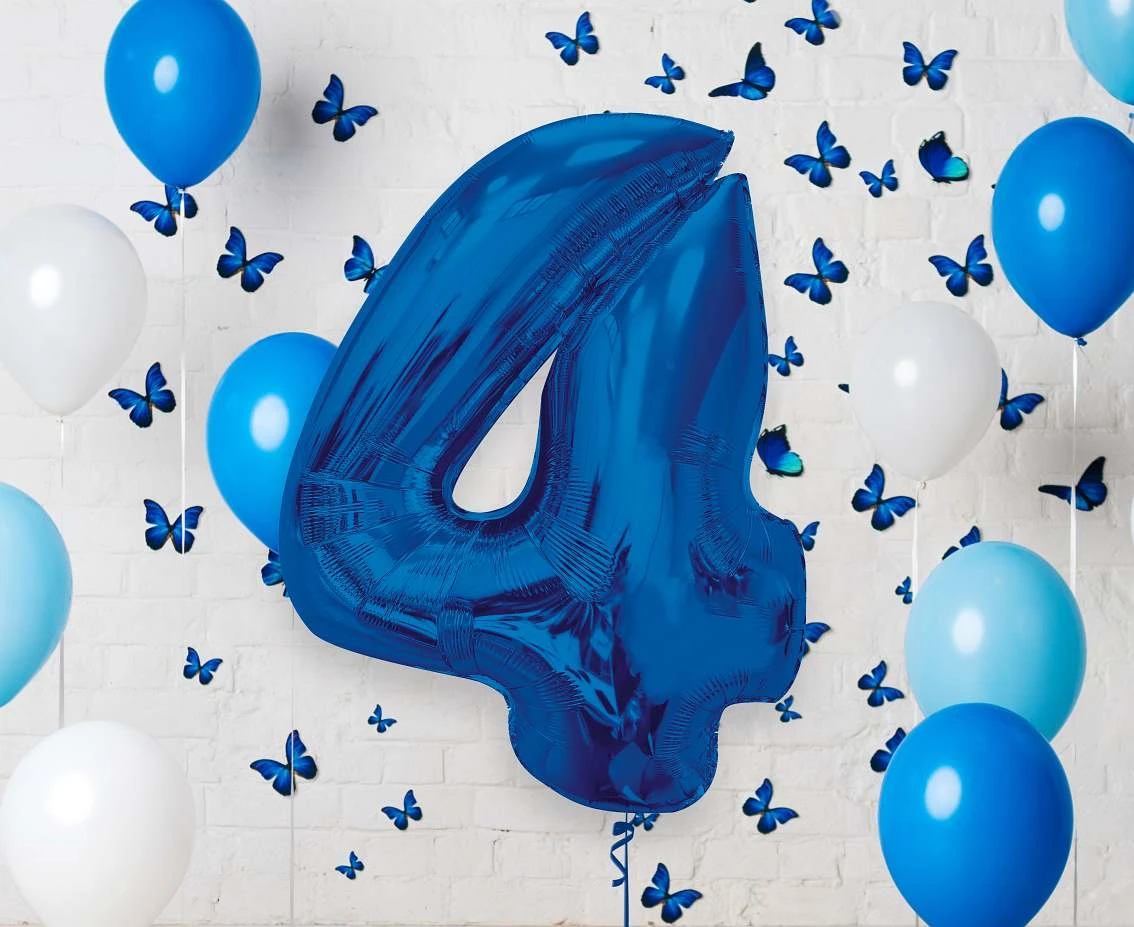 Balon foliowy B&C Cyfra 4, niebieska, 92 cm