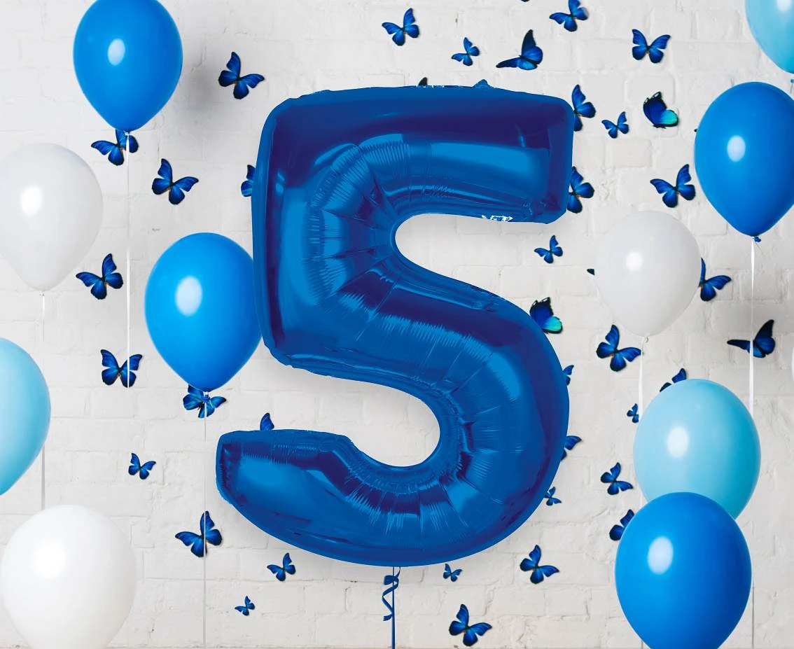 Balon foliowy B&C Cyfra 5, niebieska, 92 cm