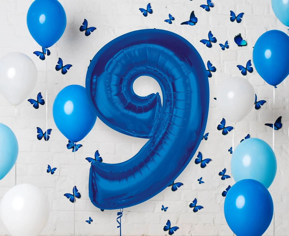 Balon foliowy B&C Cyfra 9, niebieska, 92 cm