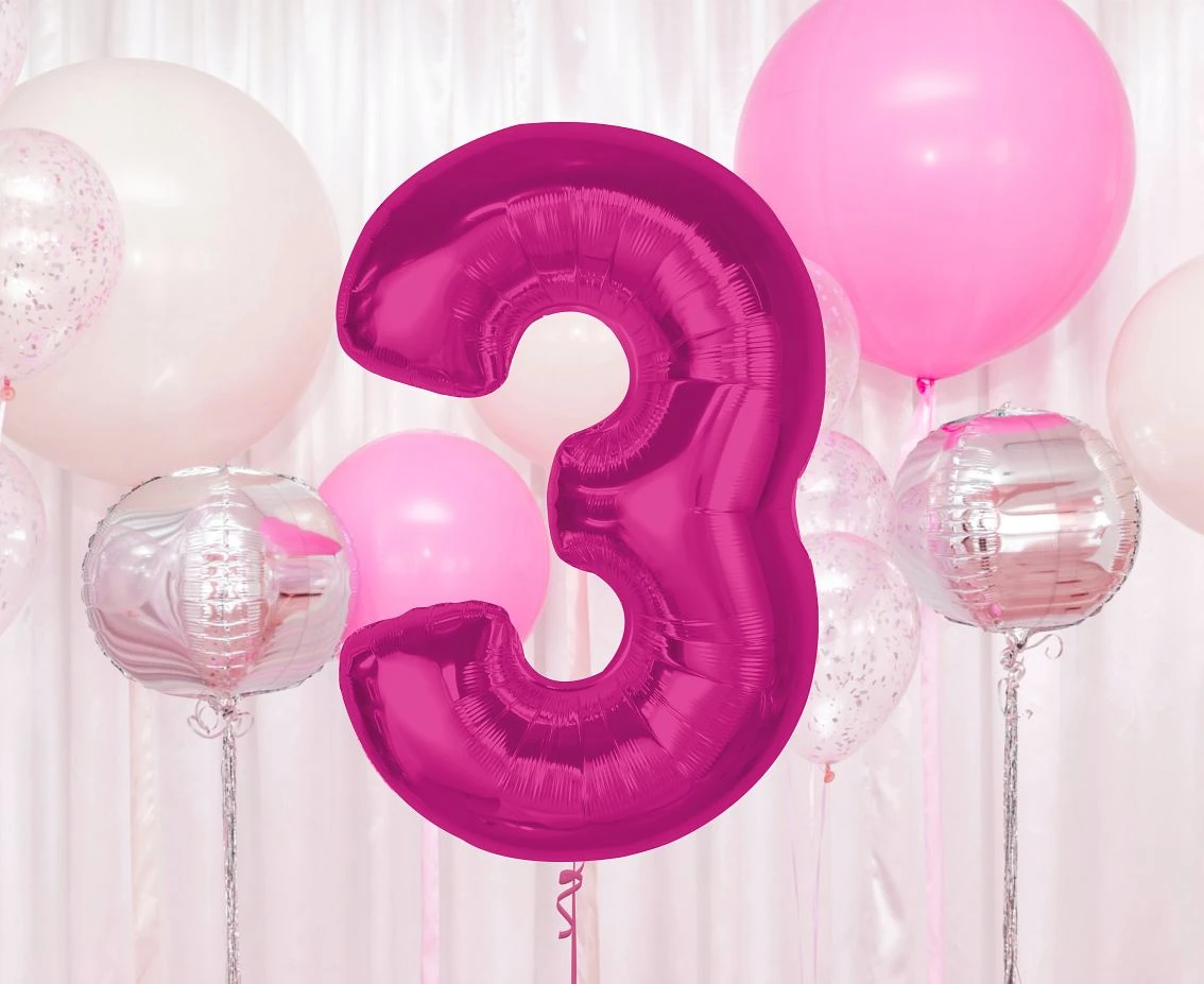 Balon foliowy Smart, cyfra 3, różowa, 92 cm KK