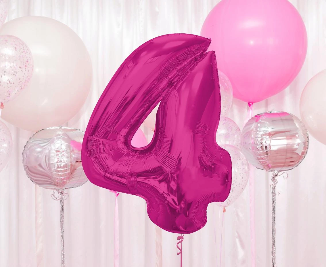 Balon foliowy Smart, cyfra 4, różowa, 92 cm KK