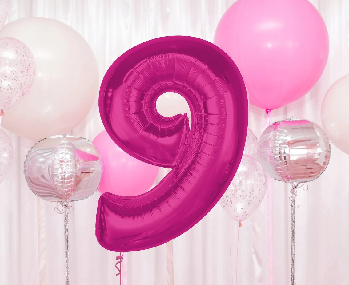 Balon foliowy Smart, cyfra 9, różowa, 92 cm KK
