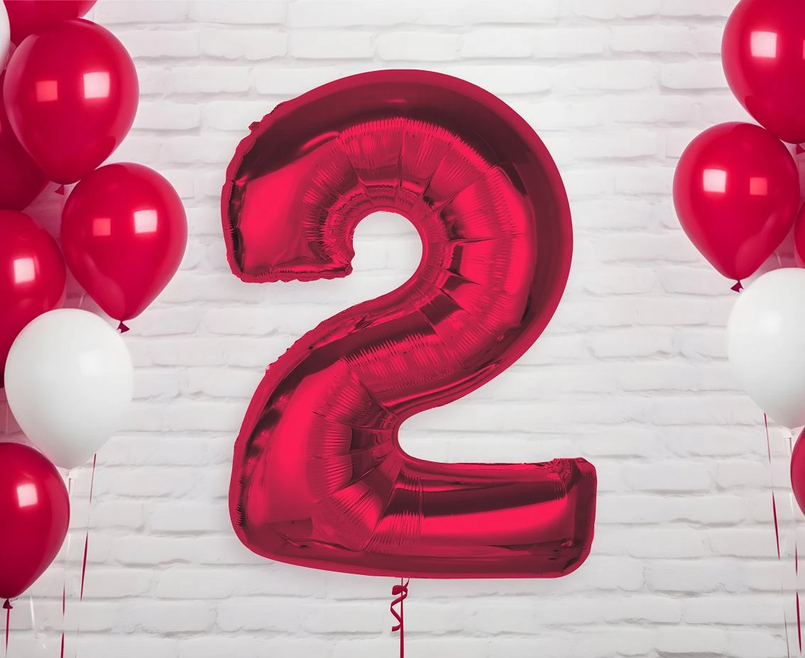 Balon foliowy Smart, cyfra 2, czerwona, 92 cm  KK