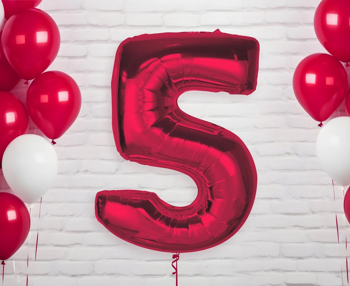 Balon foliowy Smart, cyfra 5, czerwona, 92 cm  KK