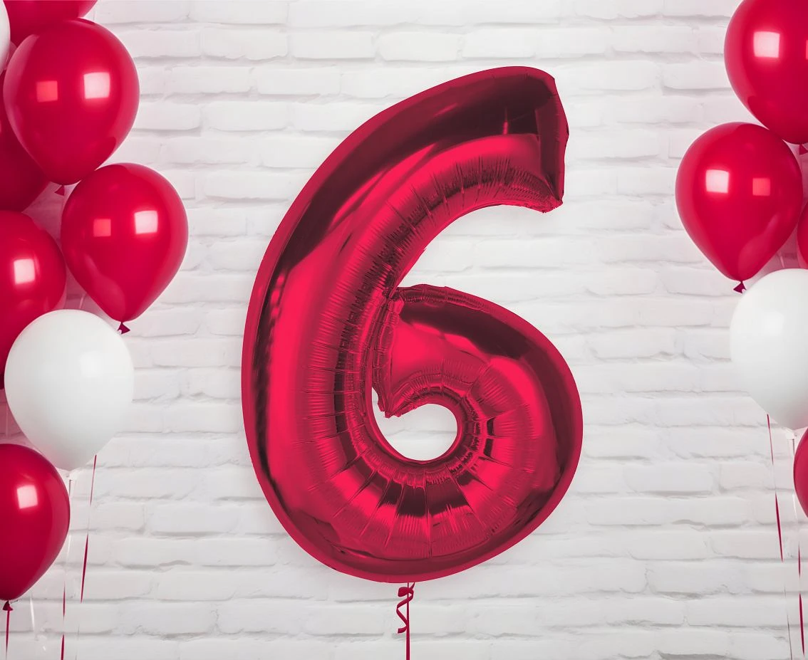 Balon foliowy Smart, cyfra 6, czerwona, 92 cm  KK