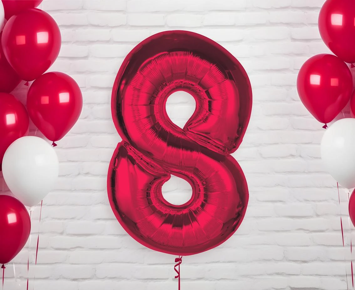 Balon foliowy Smart, cyfra 8, czerwona, 92 cm  KK