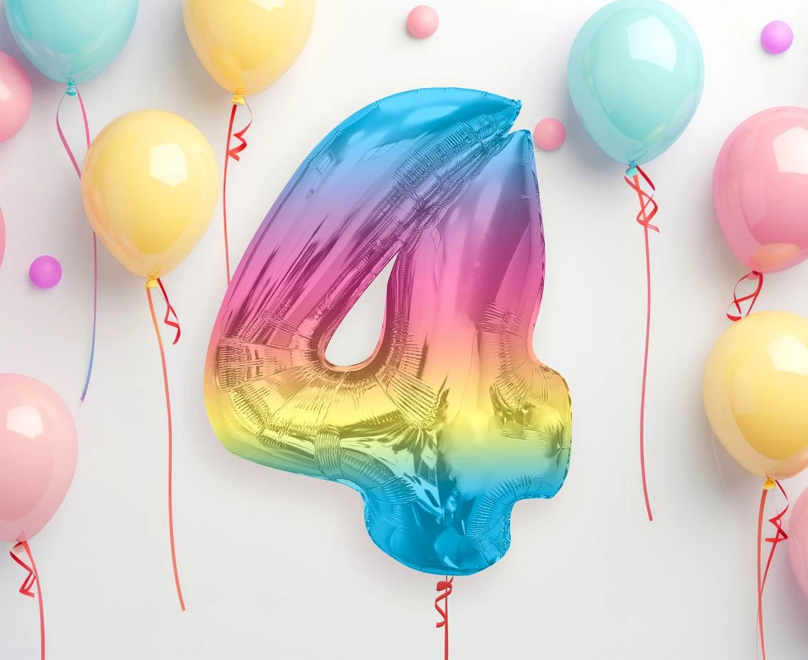 Balon foliowy Smart, cyfra 4, tęczowa, 92 cm  KK