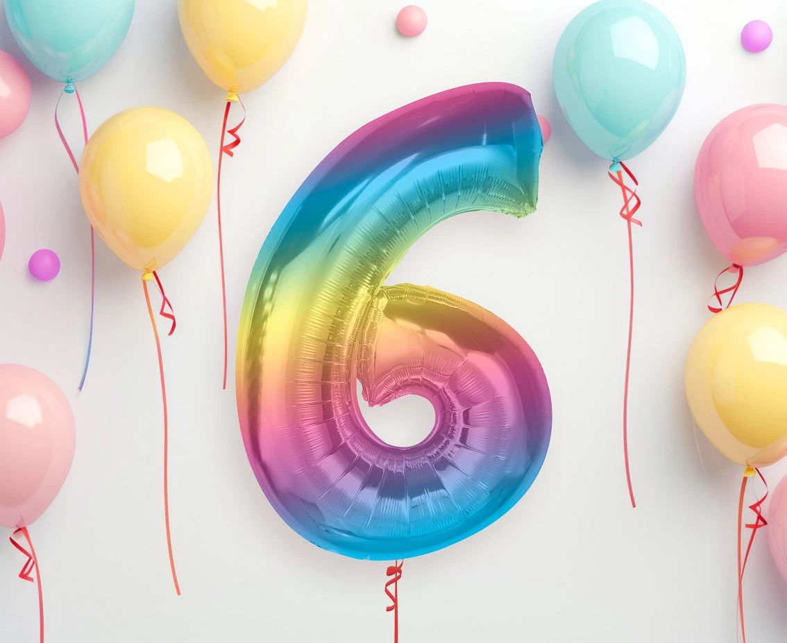 Balon foliowy Smart, cyfra 6, tęczowa, 92 cm  KK