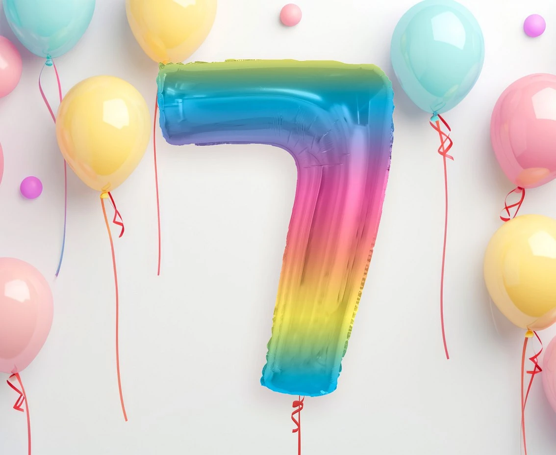 Balon foliowy Smart, cyfra 7, tęczowa, 92 cm  KK