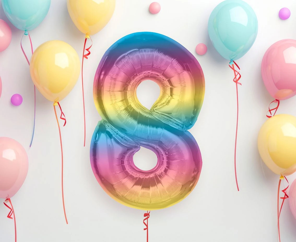 Balon foliowy Smart, cyfra 8, tęczowa, 92 cm  KK