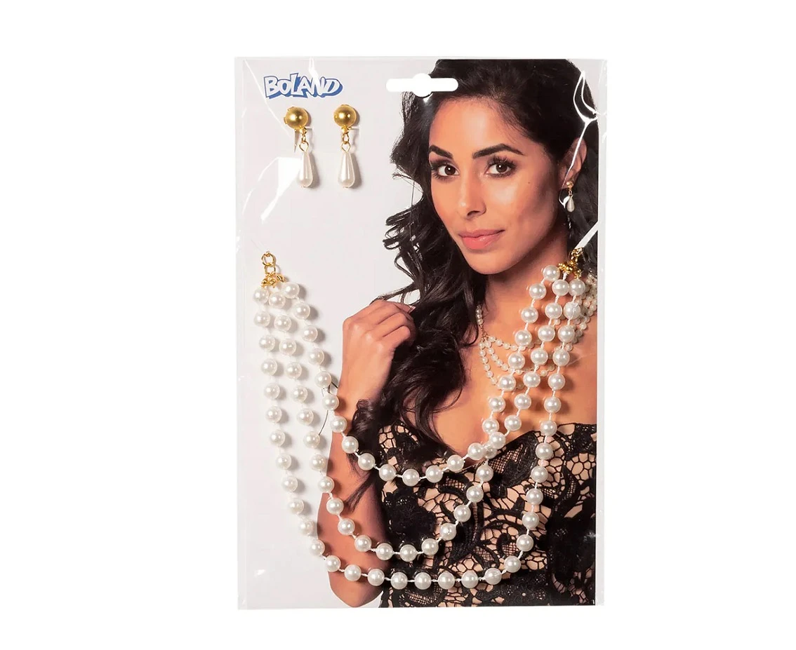 Zestaw biżuterii z perłami (kolczyki, naszyjnik)