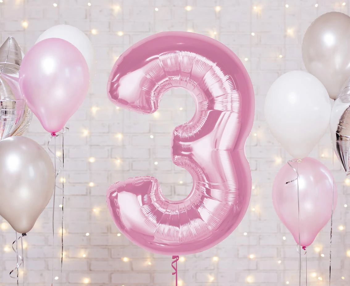 Balon foliowy B&C Cyfra 3, j. różowa, 92 cm