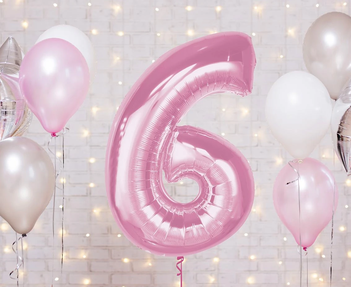 Balon foliowy B&C Cyfra 6, j. różowa, 92 cm