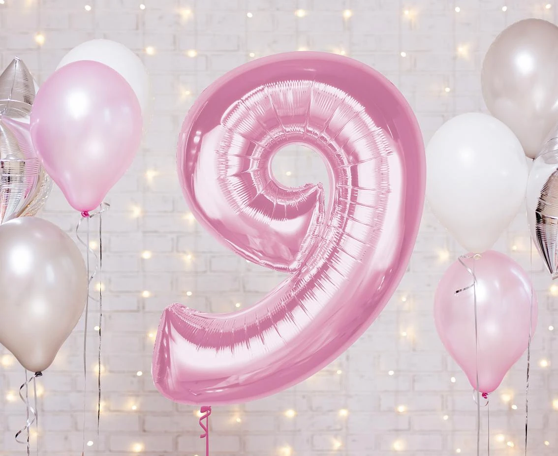 Balon foliowy B&C Cyfra 9, j. różowa, 92 cm