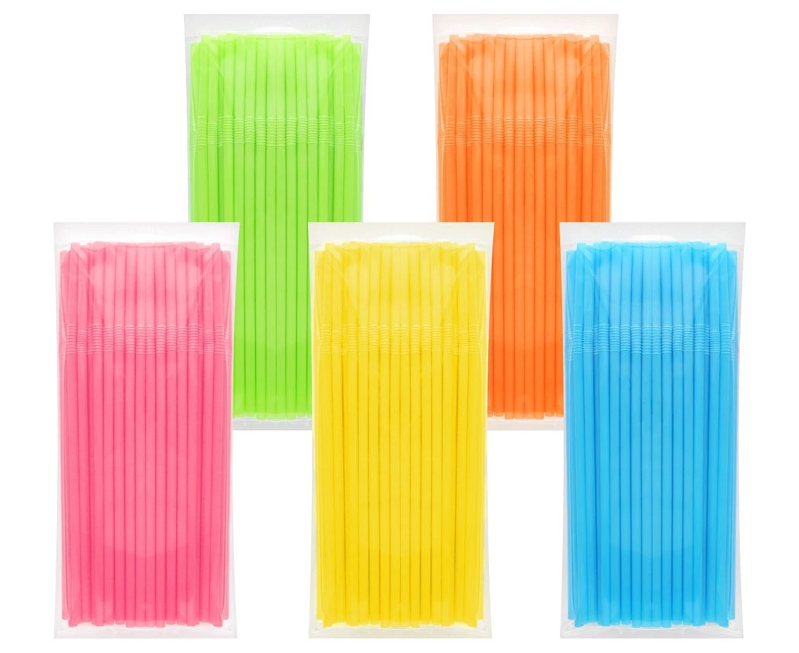 Rurki (słomki) łamane wielokrotnego użytku, różne kolory 5x210mm/ 100 szt.- KK