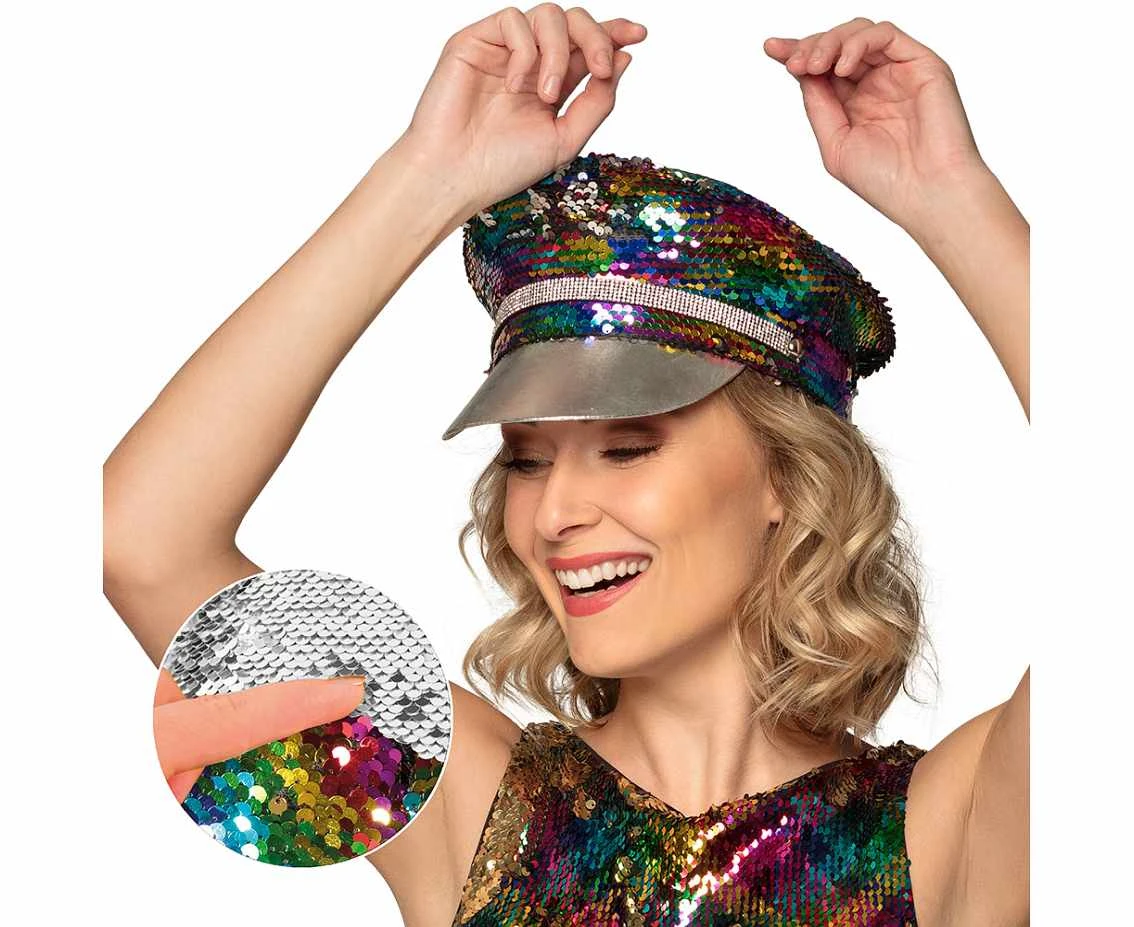 Czapka Rainbow, tęczowa/ srebrna