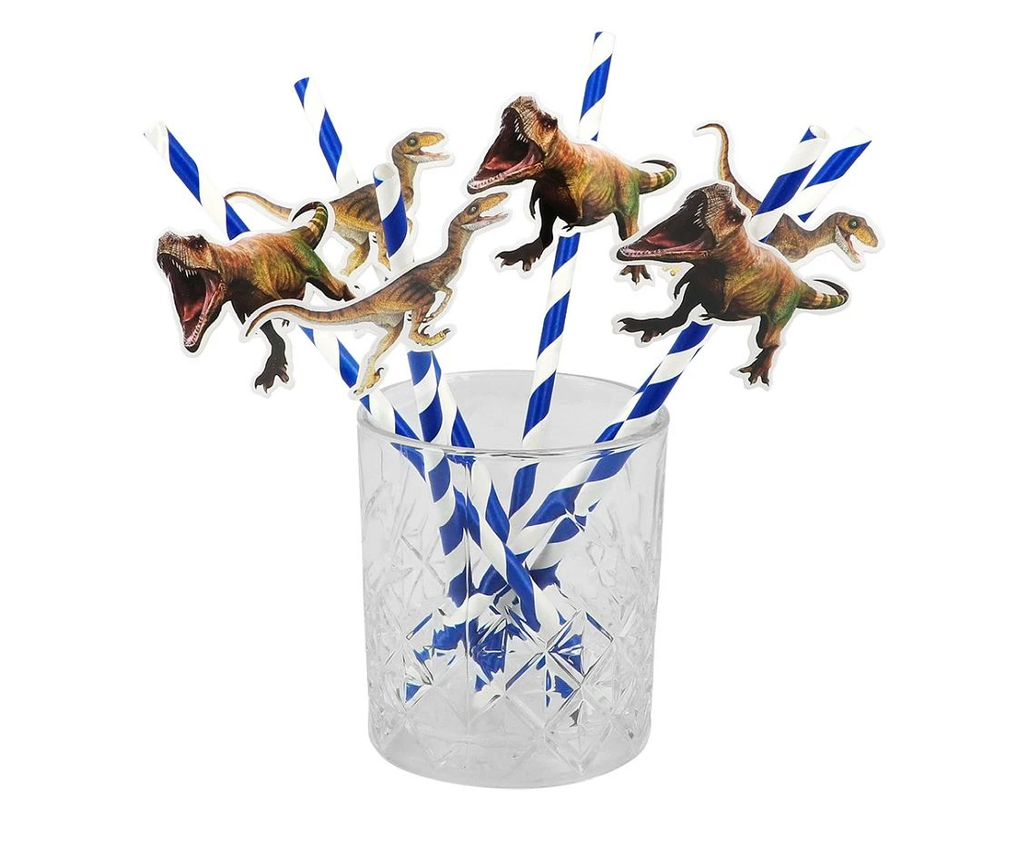 Słomki papierowe Dinozaur, 2 kolory, 20 cm, 6 szt.