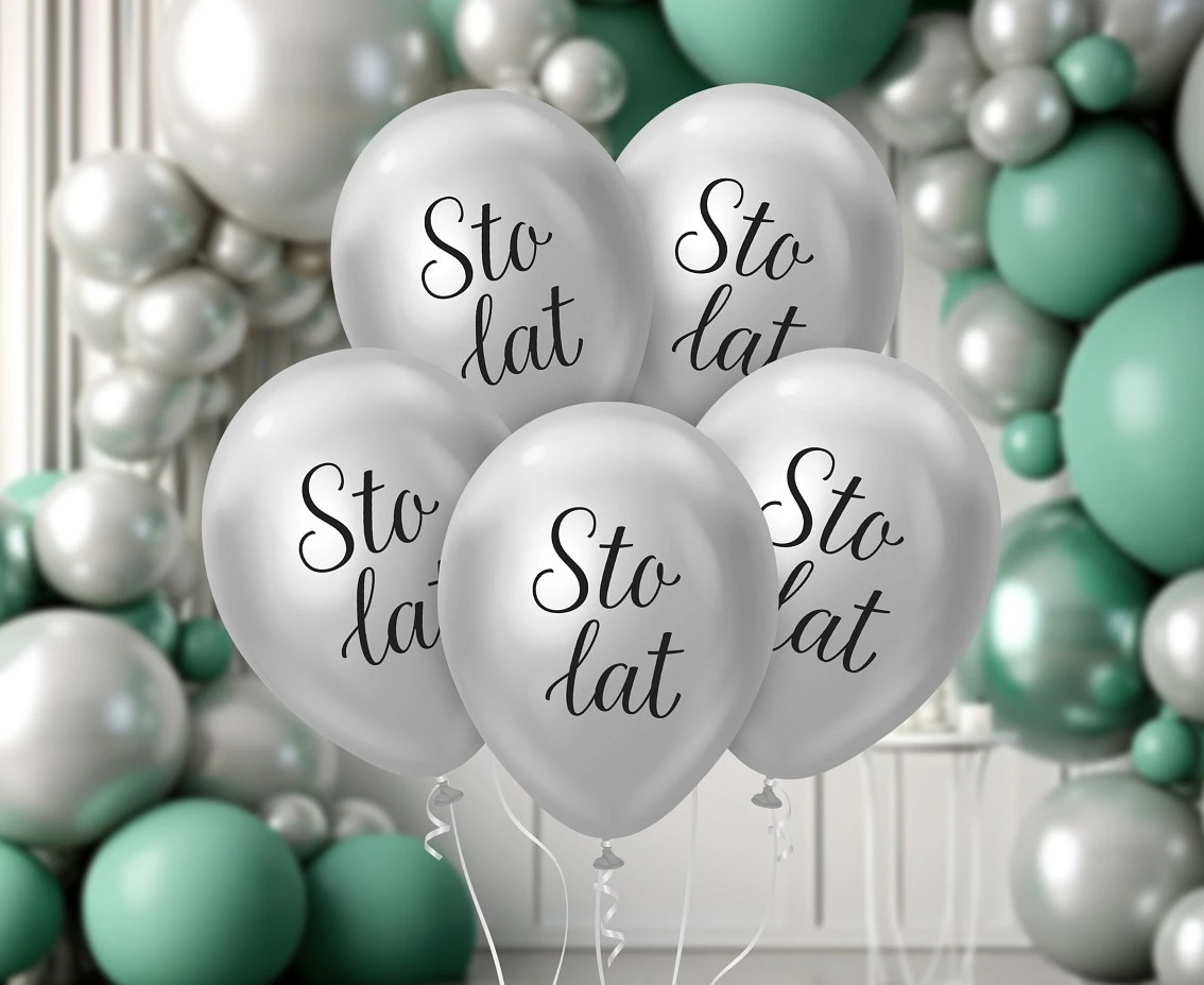 Balony B&C 12", "Sto Lat", platyna srebrne, 5szt.
