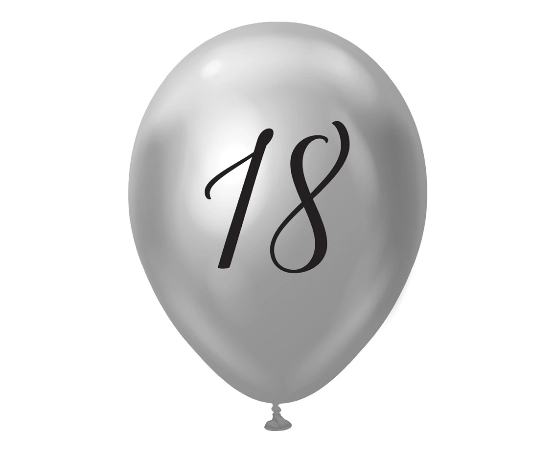 Balony B&C 12",  18. urodziny, platyna srebrne, 5szt.