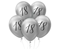 Balony B&C 12",  18. urodziny, platyna srebrne, 5szt.
