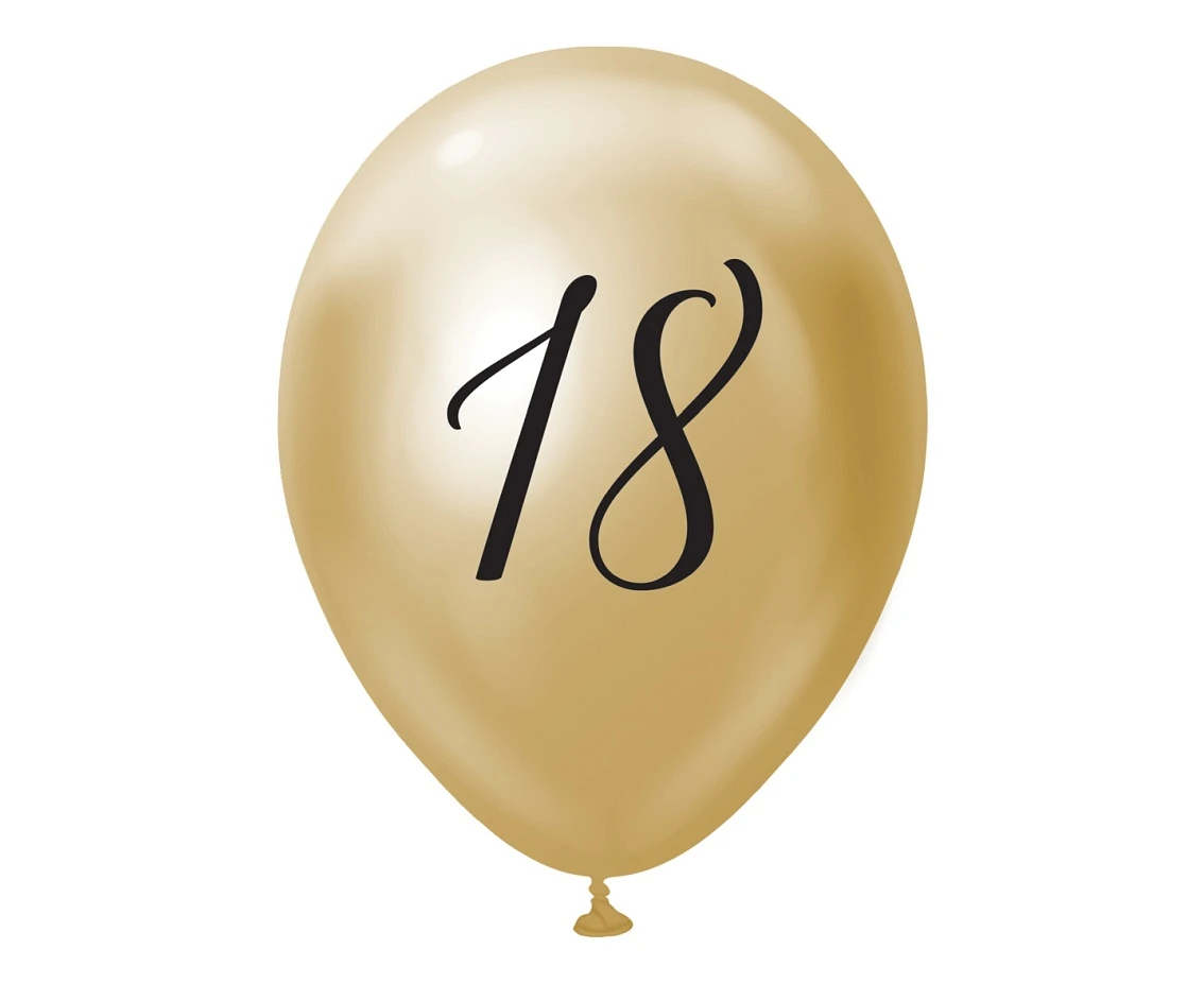 Balony B&C 12",  18. urodziny, platyna jasnozłote, 5szt.