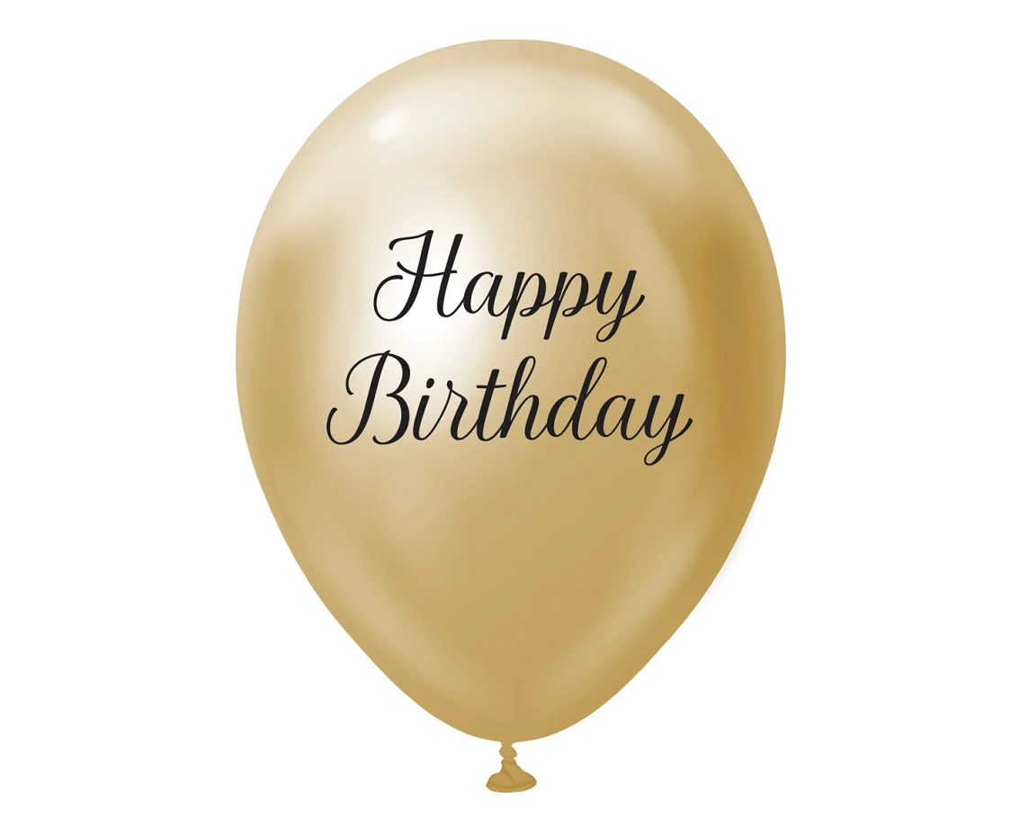 Balony B&C 12", Happy Birthday, platyna jasnozłote, 5szt.